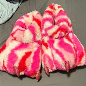 Fuzzy Pink and Red Claw Slippers